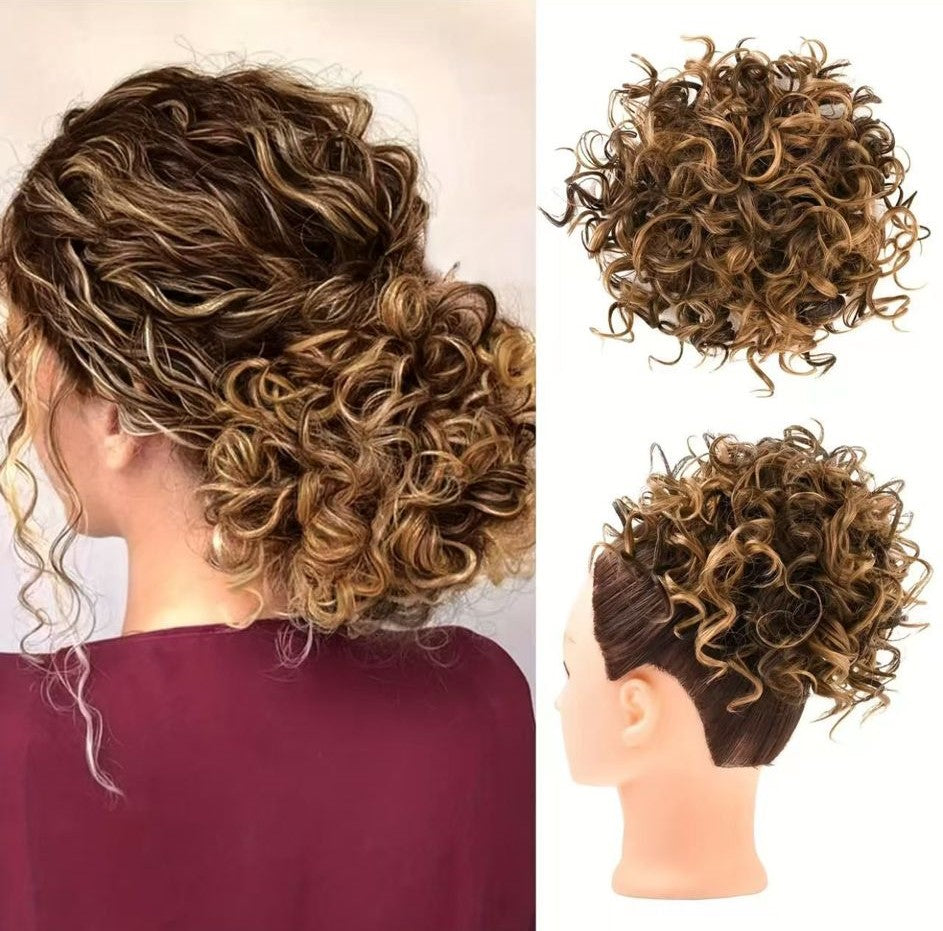 Chignon Ricci Castano Caldo con Riflessi Biondo Miele