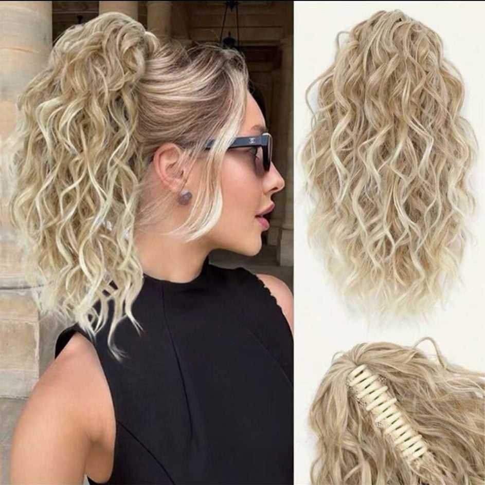 Coda Deep Wave 35CM Biondo Cenere con Riflessi Platino