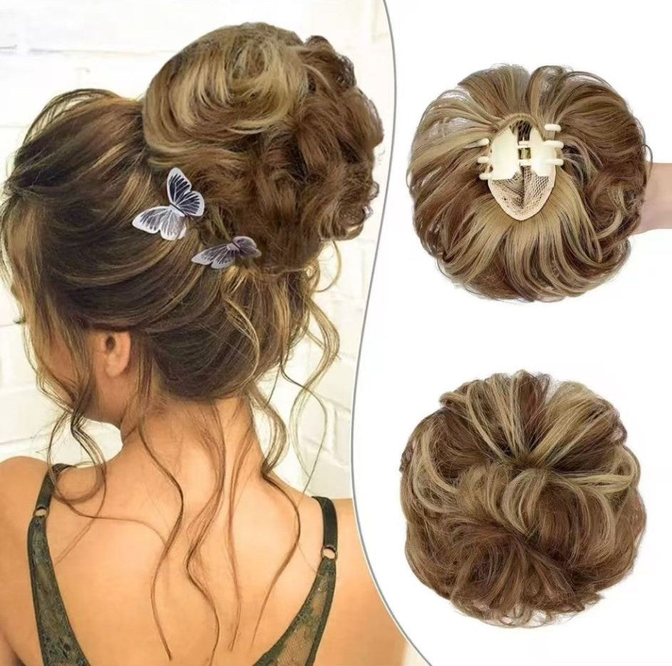 Chignon Luxury Castano chiaro con Colpi di Sole Biondo Cenere